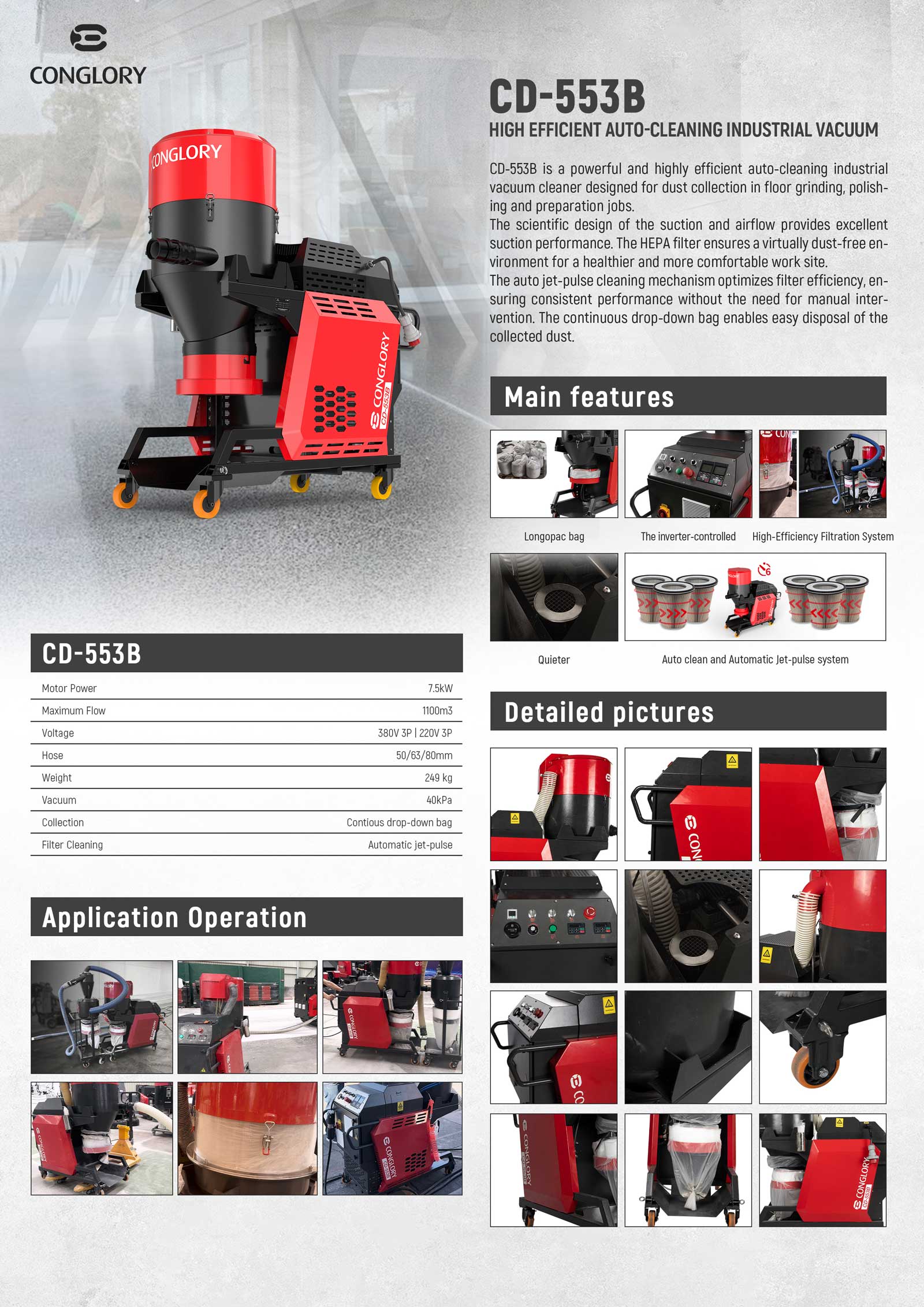 CD-553B Auto-Cleaning Industrial Vacuum - Image 2